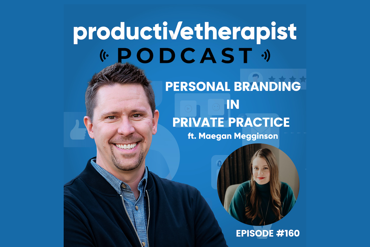 Image is a graphic for the Productive Therapist podcast and features a photo of Uriah, a white man with dark hair and facial hair, with a dark blue jacket and meduim blue button up shirt.