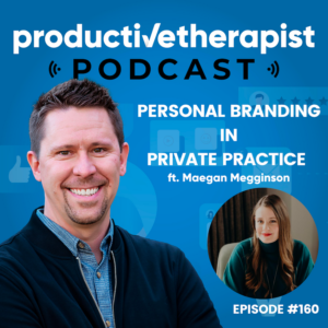 Image is a graphic for the Productive Therapist podcast and features a photo of Uriah, a white man with dark hair and facial hair, with a dark blue jacket and meduim blue button up shirt.